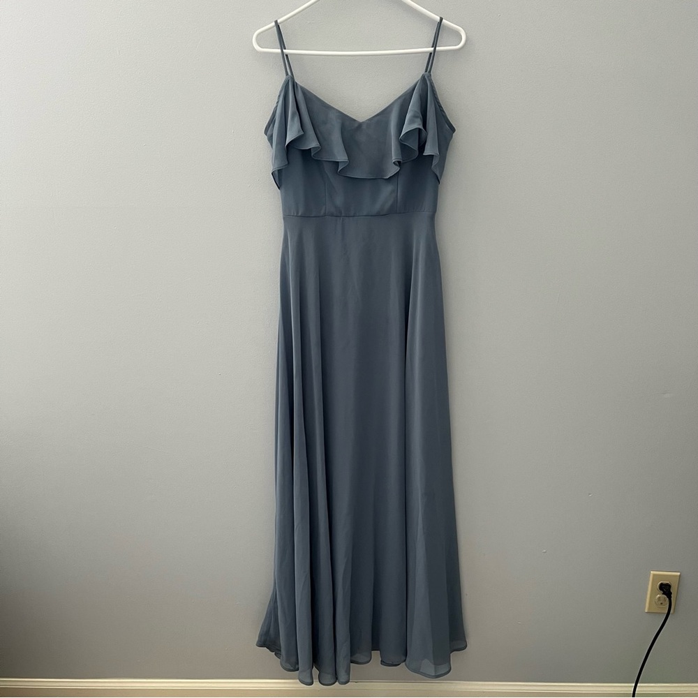 Bill Levkoff Dress Womens 4 Blue Jodi Spaghetti Strap Cold Shoulder Formal Maxi